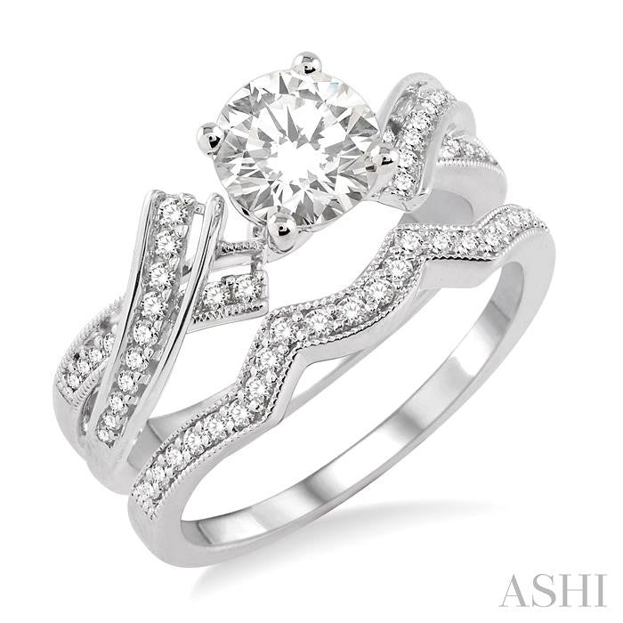 1 Ctw Diamond Wedding Set with 3/4 Ctw Round Cut Engagement Ring and 1/5 Ctw Wedding Band in 14K White Gold