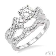 1 Ctw Diamond Wedding Set with 3/4 Ctw Round Cut Engagement Ring and 1/5 Ctw Wedding Band in 14K White Gold
