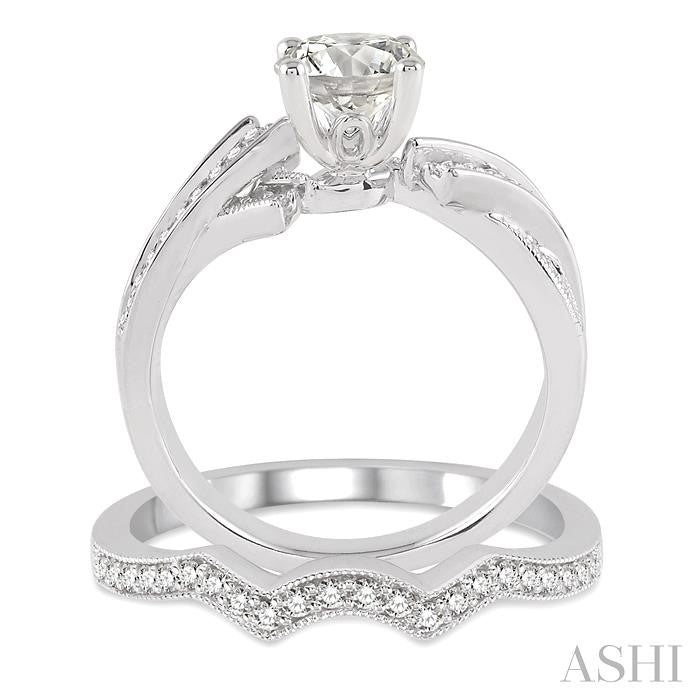 1 Ctw Diamond Wedding Set with 3/4 Ctw Round Cut Engagement Ring and 1/5 Ctw Wedding Band in 14K White Gold