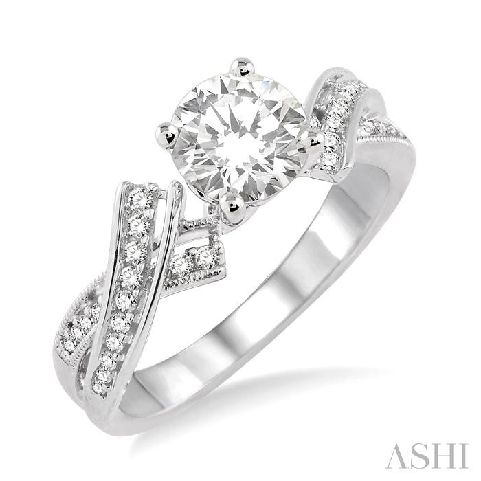 3/4 Ctw Diamond Engagement Ring with 1/2 Ct Round Cut Center Stone in 14K White Gold