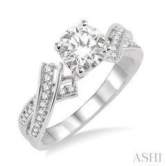 3/4 Ctw Diamond Engagement Ring with 1/2 Ct Round Cut Center Stone in 14K White Gold