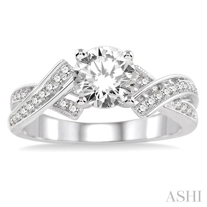 3/4 Ctw Diamond Engagement Ring with 1/2 Ct Round Cut Center Stone in 14K White Gold