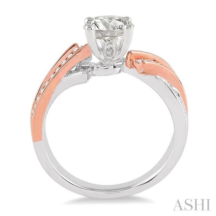 3/4 Ctw Diamond Engagement Ring with 1/2 Ct Round Cut Center Stone in 14K White and Rose Gold