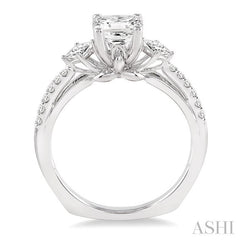 7/8 Ctw Diamond Engagement Ring with 1/2 Ct Princess Cut Center Stone in 14K White Gold