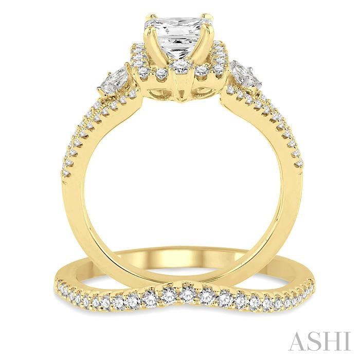 1 Ctw Diamond Wedding Set with 7/8 Ctw Princess Cut Engagement Ring and 1/6 Ctw Wedding Band in 14K Yellow Gold