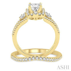 1 Ctw Diamond Wedding Set with 7/8 Ctw Princess Cut Engagement Ring and 1/6 Ctw Wedding Band in 14K Yellow Gold