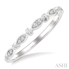 1/20 Ctw Marquise & Flat Bead Carved Round Cut Diamond Stackable Wedding Band in 14K White Gold