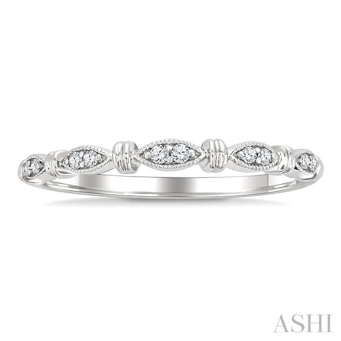 1/20 Ctw Marquise & Flat Bead Carved Round Cut Diamond Stackable Wedding Band in 14K White Gold