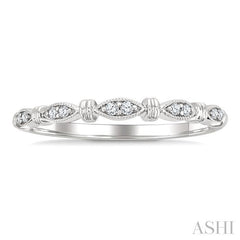 1/20 Ctw Marquise & Flat Bead Carved Round Cut Diamond Stackable Wedding Band in 14K White Gold