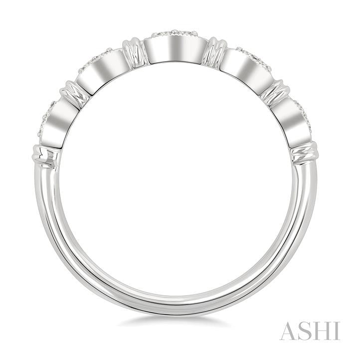 1/20 Ctw Marquise & Flat Bead Carved Round Cut Diamond Stackable Wedding Band in 14K White Gold