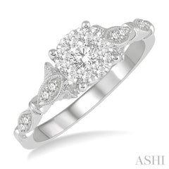 1/2 Ctw Marquise Shank Circular Mount Lovebright Round Cut Diamond Ring in 14K White Gold