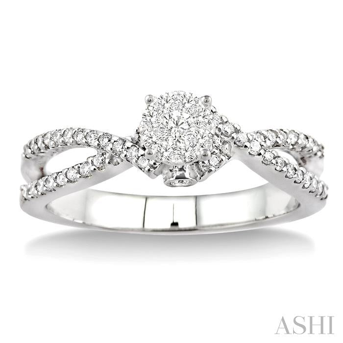 3/8 Ctw Round Cut Diamond Lovebright Engagement Ring in 14K White Gold