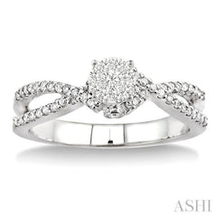 3/8 Ctw Round Cut Diamond Lovebright Engagement Ring in 14K White Gold
