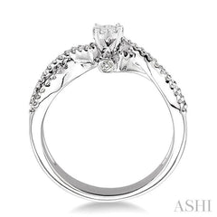 3/8 Ctw Round Cut Diamond Lovebright Engagement Ring in 14K White Gold