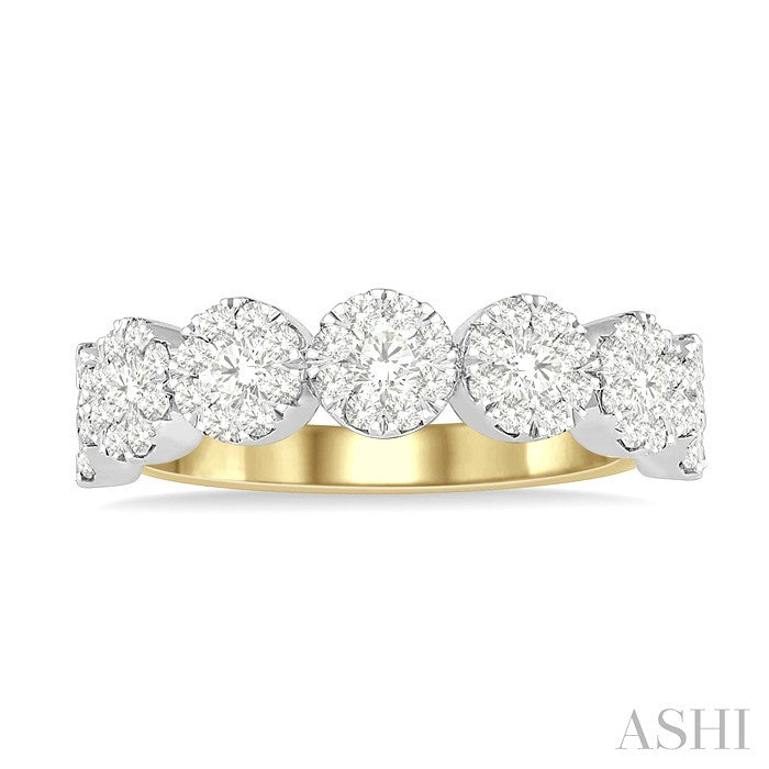 3/4 Ctw Jointed Circular Mount Lovebright Diamond Cluster Band in 14K Yellow and White Gold