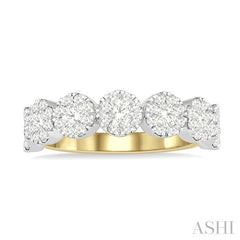 3/4 Ctw Jointed Circular Mount Lovebright Diamond Cluster Band in 14K Yellow and White Gold