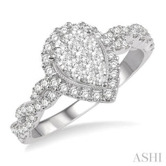 1 Ctw Entwined Pear Shape Lovebright Round Cut Diamond Ring in 14K White Gold