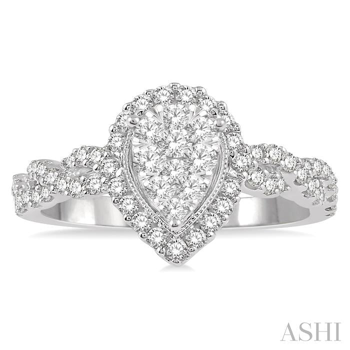 1 Ctw Entwined Pear Shape Lovebright Round Cut Diamond Ring in 14K White Gold