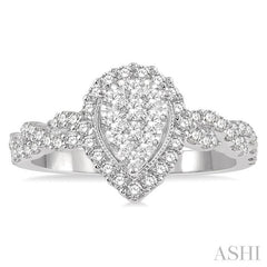 1 Ctw Entwined Pear Shape Lovebright Round Cut Diamond Ring in 14K White Gold