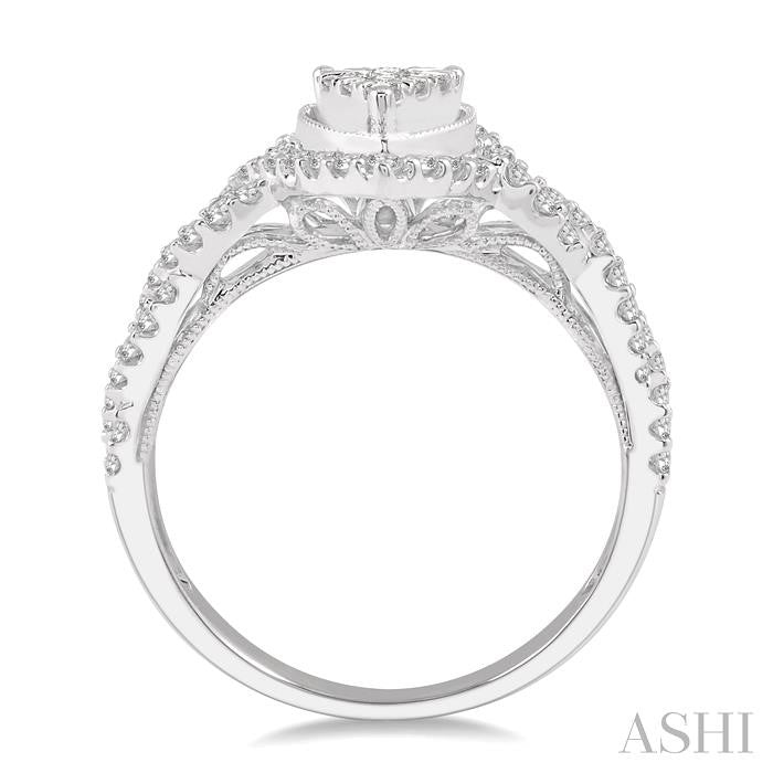 1 Ctw Entwined Pear Shape Lovebright Round Cut Diamond Ring in 14K White Gold