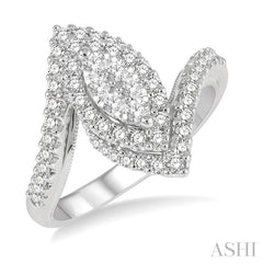 5/8 Ctw Marquise Shape Bypass Shank Lovebright Round Cut Diamond Engagement Ring in 14K White Gold