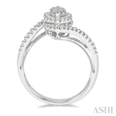 5/8 Ctw Marquise Shape Bypass Shank Lovebright Round Cut Diamond Engagement Ring in 14K White Gold