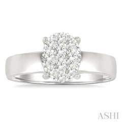 1/2 Ctw Bold Shank Oval Shaped Lovebright Round Cut Diamond Ring in 14K White Gold