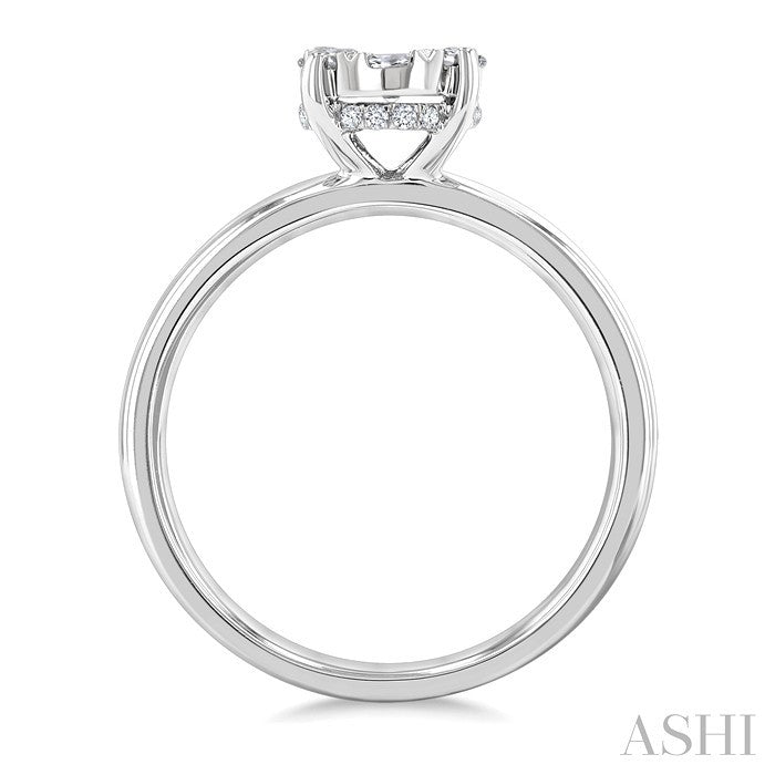 1/2 Ctw Bold Shank Oval Shaped Lovebright Round Cut Diamond Ring in 14K White Gold