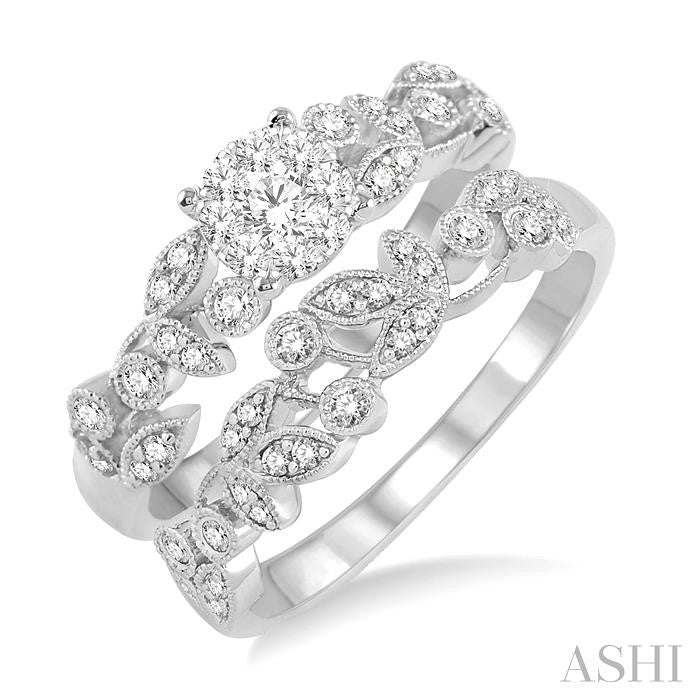 1/2 Ctw Diamond Lovebright Wedding Set with 3/8 Ctw Round Cut Engagement Ring and 1/6 Ctw Wedding Band in 14K White Gold