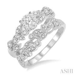 1/2 Ctw Diamond Lovebright Wedding Set with 3/8 Ctw Round Cut Engagement Ring and 1/6 Ctw Wedding Band in 14K White Gold