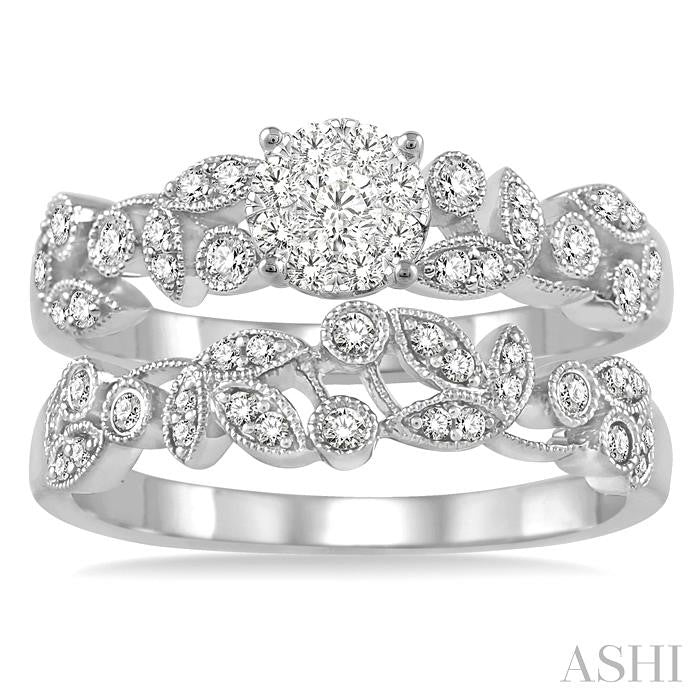 1/2 Ctw Diamond Lovebright Wedding Set with 3/8 Ctw Round Cut Engagement Ring and 1/6 Ctw Wedding Band in 14K White Gold