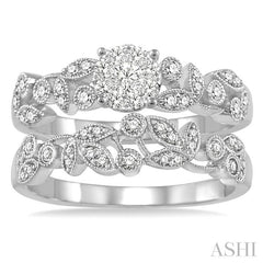 1/2 Ctw Diamond Lovebright Wedding Set with 3/8 Ctw Round Cut Engagement Ring and 1/6 Ctw Wedding Band in 14K White Gold