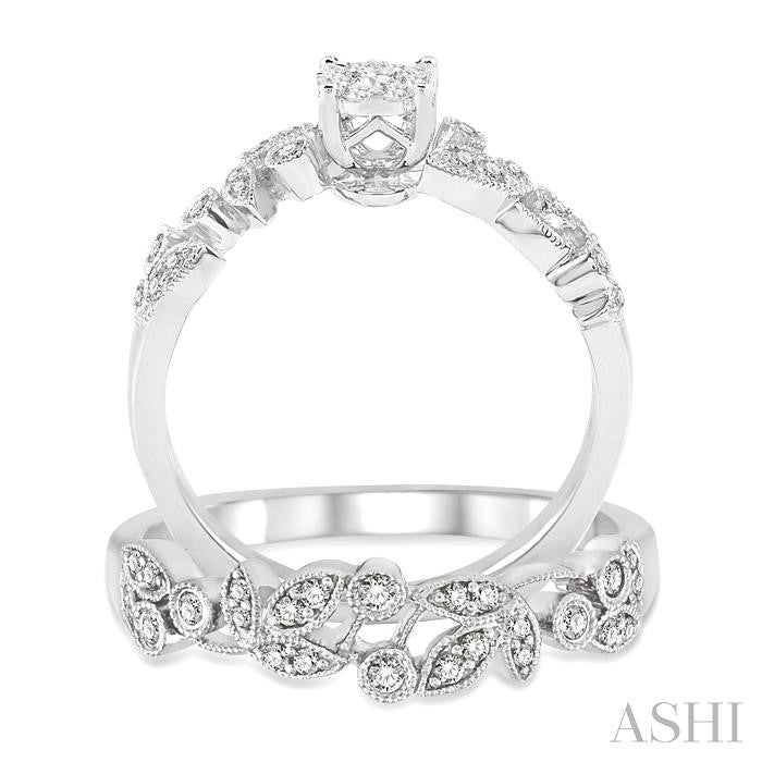 1/2 Ctw Diamond Lovebright Wedding Set with 3/8 Ctw Round Cut Engagement Ring and 1/6 Ctw Wedding Band in 14K White Gold