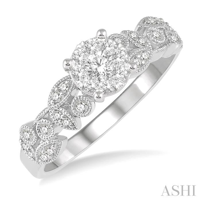 3/8 Ctw Round Cut Diamond Lovebright Engagement Ring in 14K White Gold