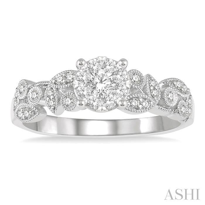 3/8 Ctw Round Cut Diamond Lovebright Engagement Ring in 14K White Gold