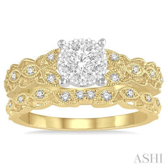 3/8 Ctw Round Cut Diamond Lovebright Bridal Set with 1/3 Ctw Engagement Ring and 1/20 Ctw Wedding Band in 14K Yellow and White Gold
