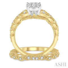 3/8 Ctw Round Cut Diamond Lovebright Bridal Set with 1/3 Ctw Engagement Ring and 1/20 Ctw Wedding Band in 14K Yellow and White Gold