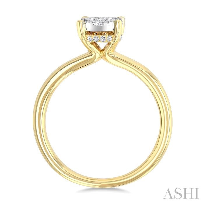 1/2 Ctw Lovebright Oval Shaped Round Cut Diamond Ring in 14K Yellow and White Gold
