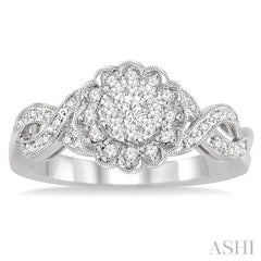 1/3 Ctw Floral Center Twisted Shank Lovebright Round Cut Diamond Engagement Ring in 14K White Gold