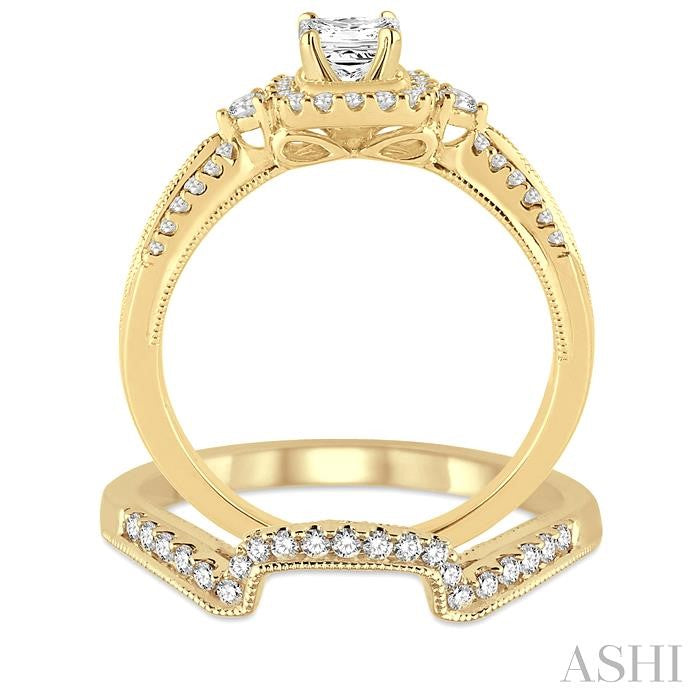 5/8 Ctw Diamond Wedding Set with 1/2 Ctw Princess Cut Engagement Ring and 1/6 Ctw Wedding Band in 14K Yellow Gold
