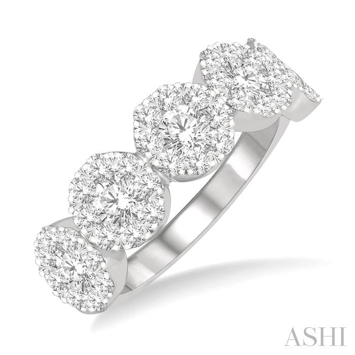 1 1/2 Ctw 5-Stone Lovebright Round Cut Diamond Band in 14K White Gold