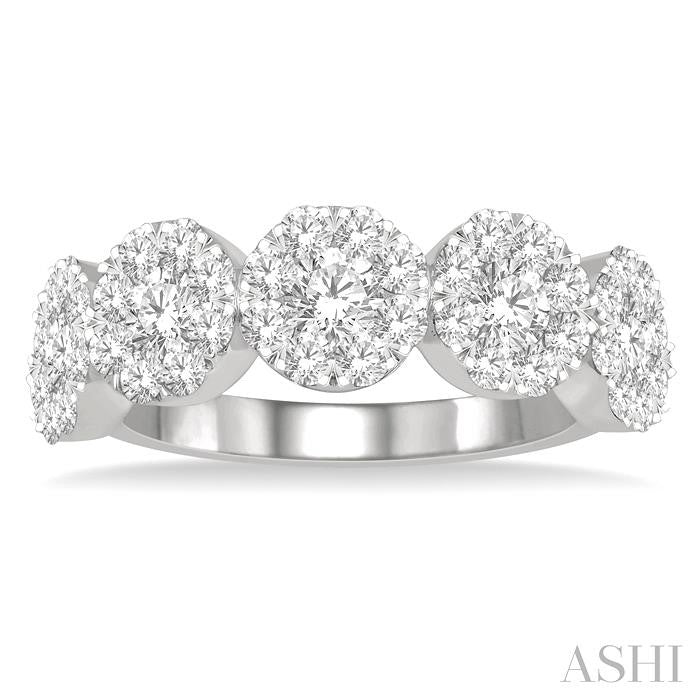 1 1/2 Ctw 5-Stone Lovebright Round Cut Diamond Band in 14K White Gold