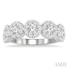 1 1/2 Ctw 5-Stone Lovebright Round Cut Diamond Band in 14K White Gold