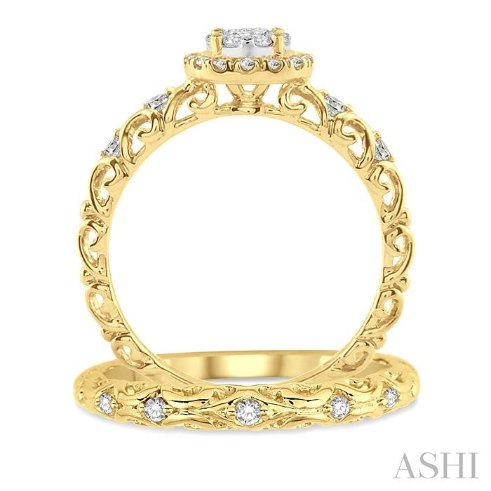 1/2 Ctw Diamond Lovebright Wedding Set with 3/8 Ctw Round Cut Engagement Ring and 1/20 Ctw Wedding Band in 14K Yellow and White Gold