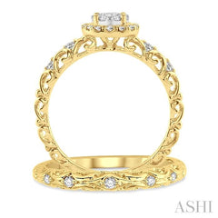 1/2 Ctw Diamond Lovebright Wedding Set with 3/8 Ctw Round Cut Engagement Ring and 1/20 Ctw Wedding Band in 14K Yellow and White Gold