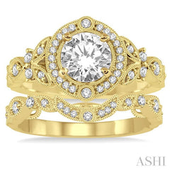 3/4 Ctw Diamond Bridal Set with 5/8 Ctw Round Cut Engagement Ring and 1/10 Ctw Wedding Band in 14K Yellow Gold
