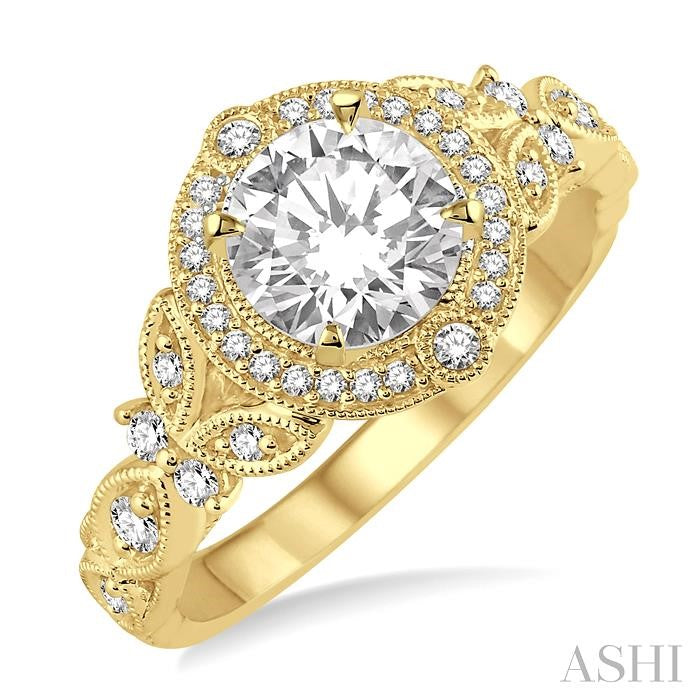 5/8 Ctw Diamond Engagement Ring with 1/2 Ct Round Cut Center Stone in 14K Yellow Gold
