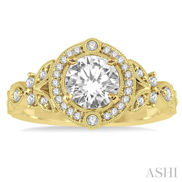 5/8 Ctw Diamond Engagement Ring with 1/2 Ct Round Cut Center Stone in 14K Yellow Gold