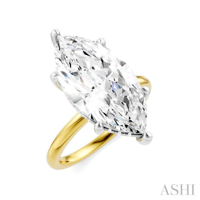 1/8 Ctw Marquise Shape Round Cut Diamond Semi-Mount Engagement Ring in 14K Yellow and White Gold