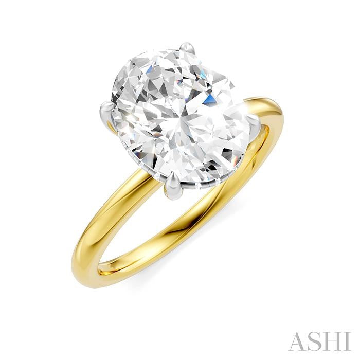 1/10 Ctw Oval Shape Round Cut Diamond Semi-Mount Engagement Ring in 14K Yellow and White Gold